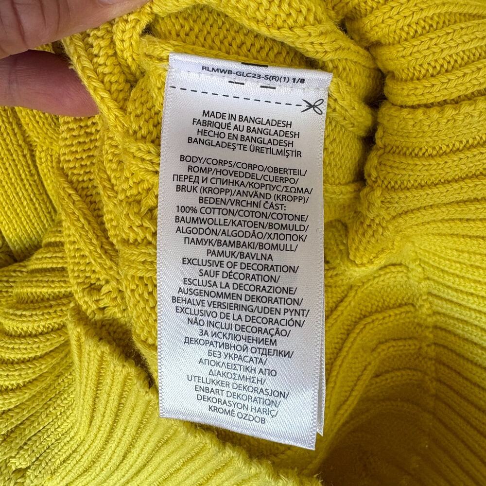 Polo Ralph Lauren Yellow Cable Knit Sweater 100% Cotton Sz SMALL Blue Logo Women - Picture 4 of 6